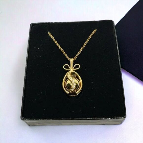 Joan Rivers Interchangeable Pave Egg Pendant Gold Tone 24" Chain - Picture 1 of 5